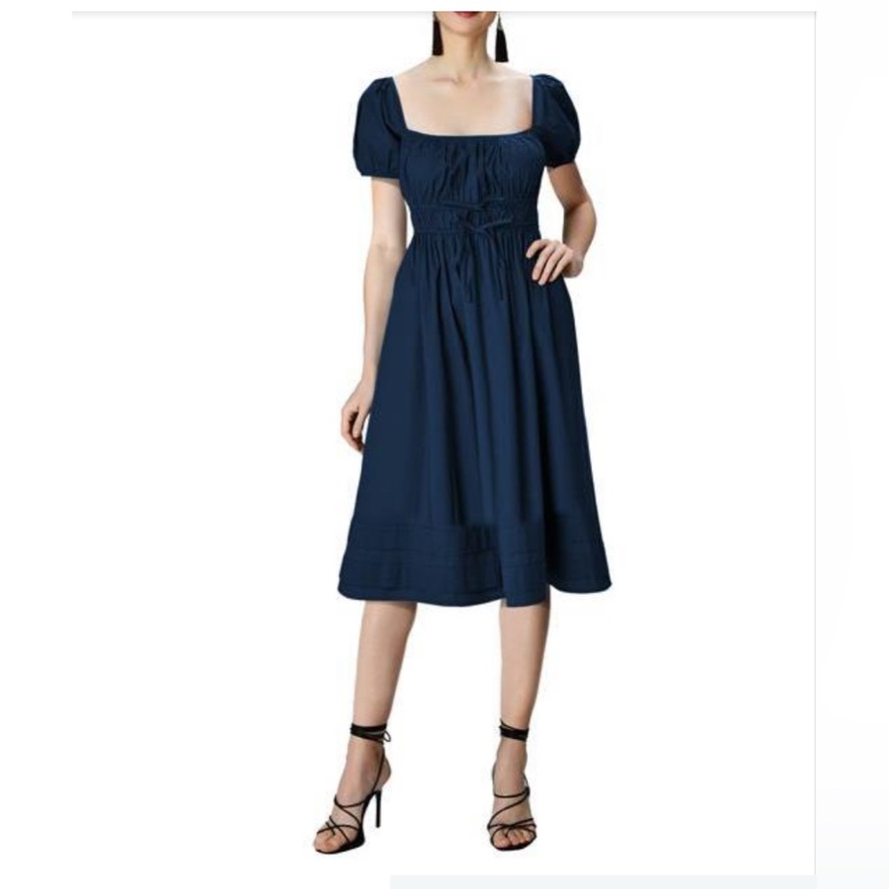 Cotton poplin drawstring empire maxi dress - Size 10